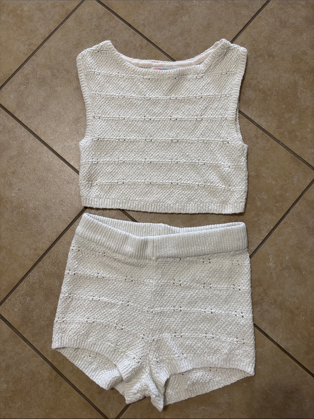 Free People Knit White Two-Piece Set - Sleeveless Crop Top & Shorts